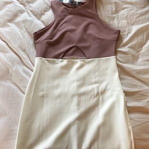 Boohoo mauve and white color block dress