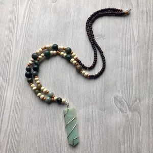 Green Quartz Pendant Beaded Necklace