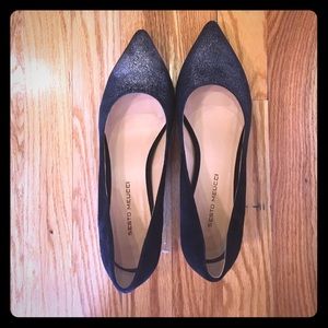 Black kitten heels 8.0 suede and glittery point