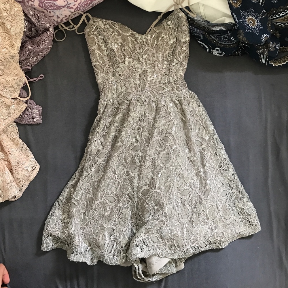 KimchiBlue Victoria Sweetheart Shimmer Lace Romper