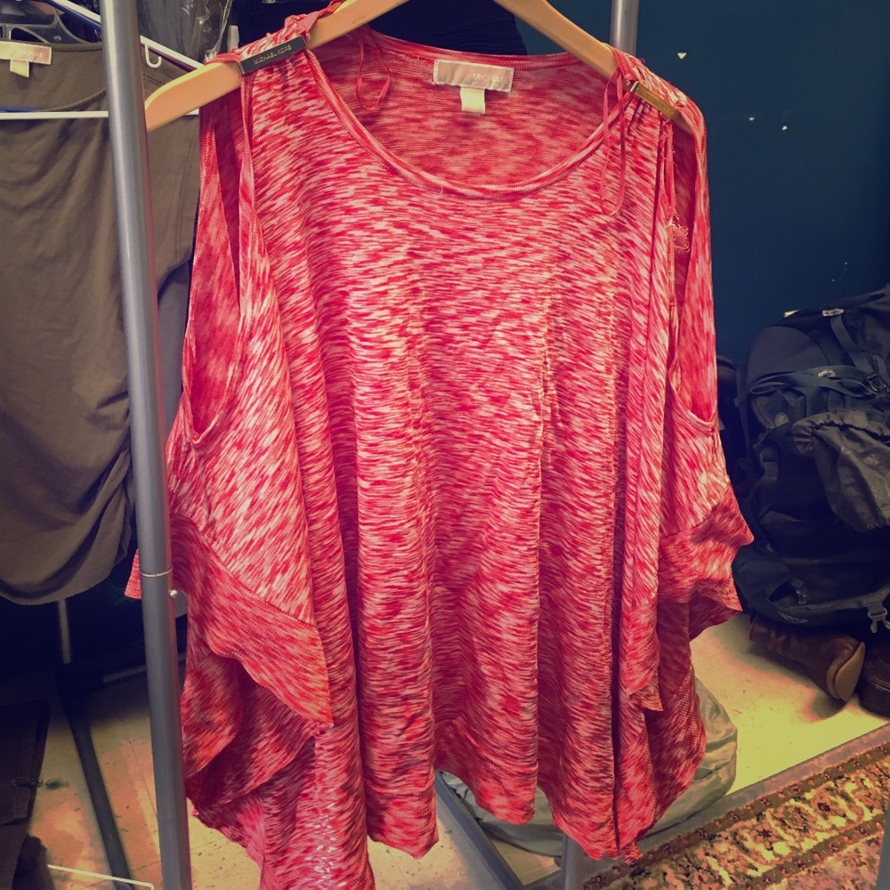 Michael Kors Red and White Rayon Tunic Top