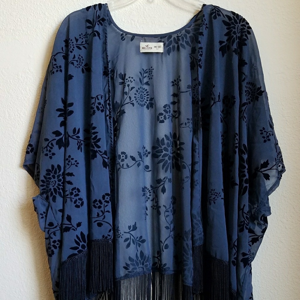 Hollister Navy Sheer Floral Kimono