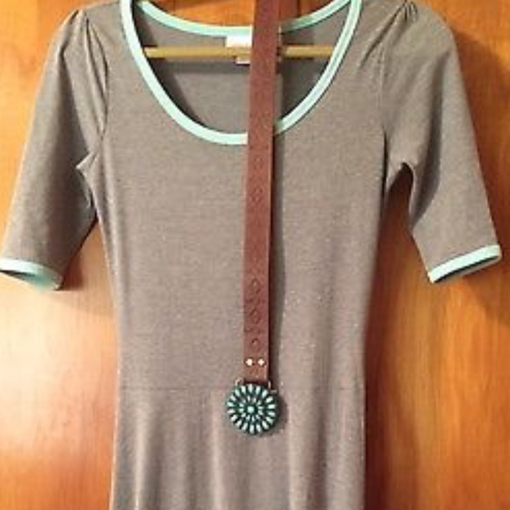Lularoe xs grey Ana with aqua trim, matching belt