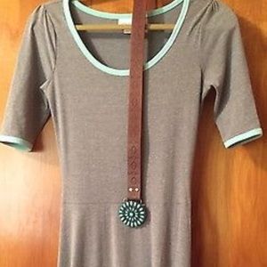 Lularoe xs grey Ana with aqua trim, matching belt