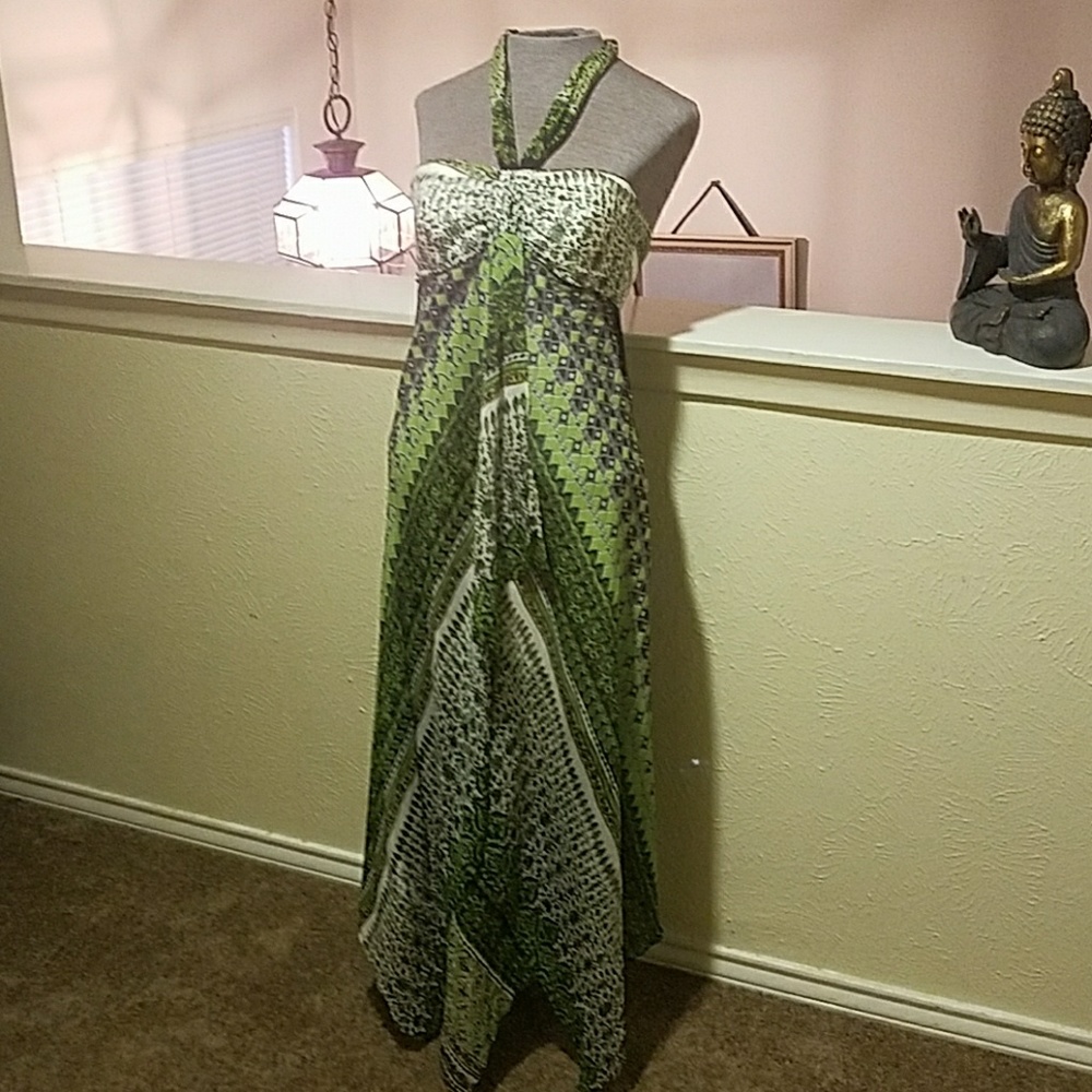 Green Patterned Halter Dress