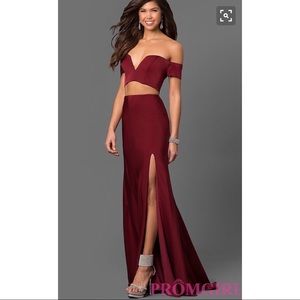 Off the Shoulder Two Piece Prom Dress (PromGirl)