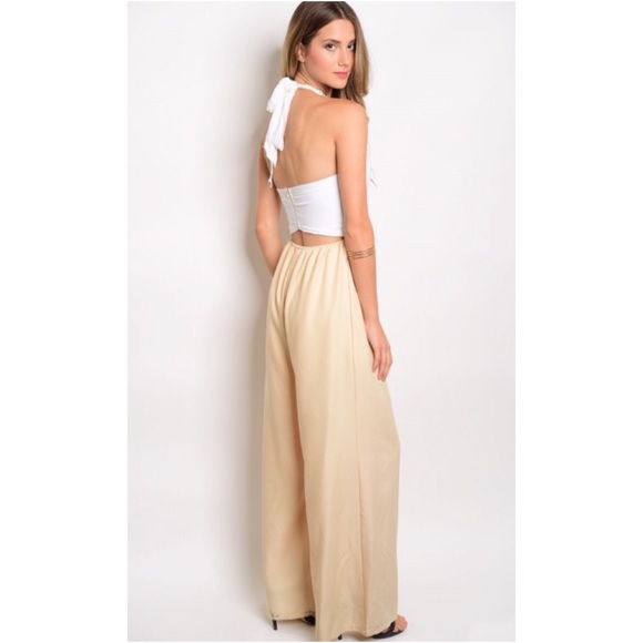 CLEARANCE White & Beige Halter Jumpsuit - Picture 2 of 2