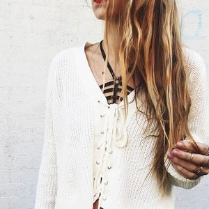 LF Cropped Lace Up Sweater (Black)