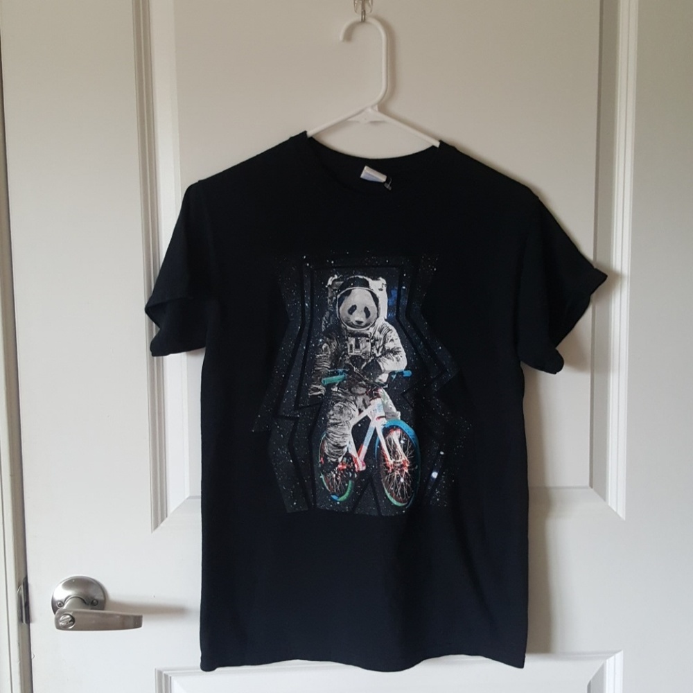 Astronaut Panda Riding A Bike In Space Tee