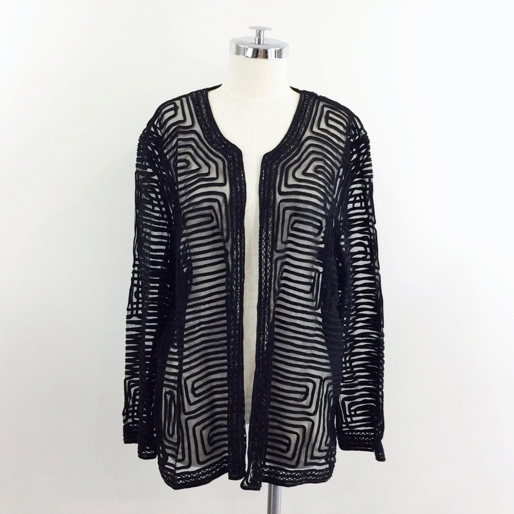 [ vintage ] Black lace sequins mesh open jacket - Picture 2 of 8
