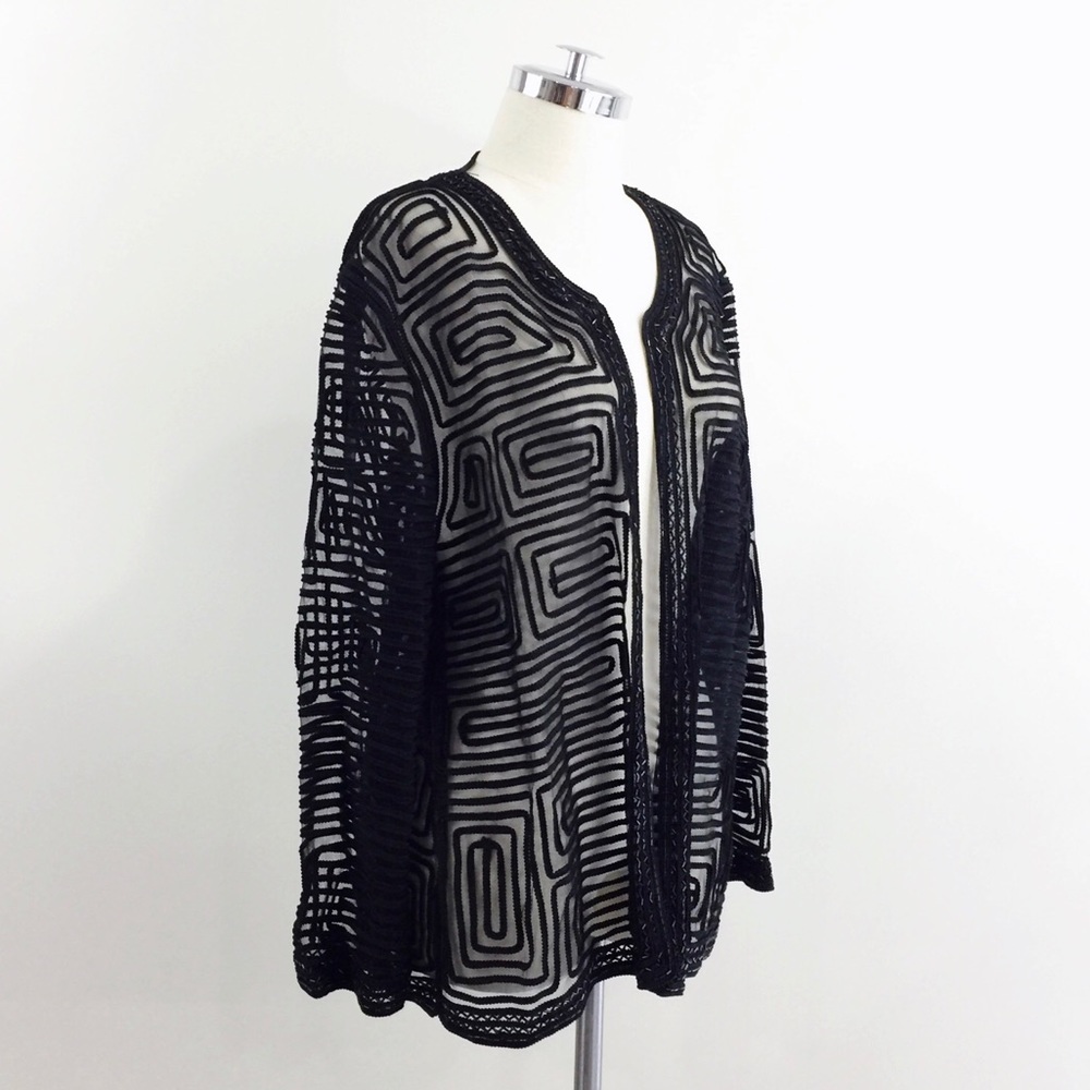 [ vintage ] Black lace sequins mesh open jacket - Picture 3 of 8