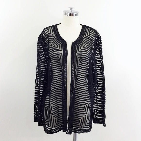 [ vintage ] Black lace sequins mesh open jacket - Picture 2 of 8