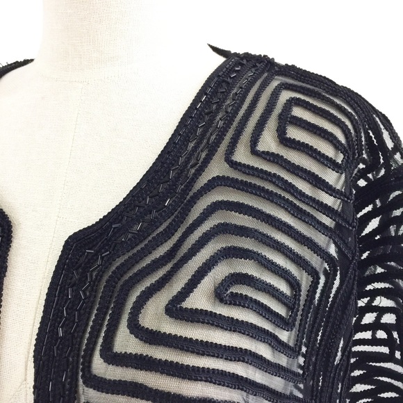 [ vintage ] Black lace sequins mesh open jacket - Picture 6 of 8