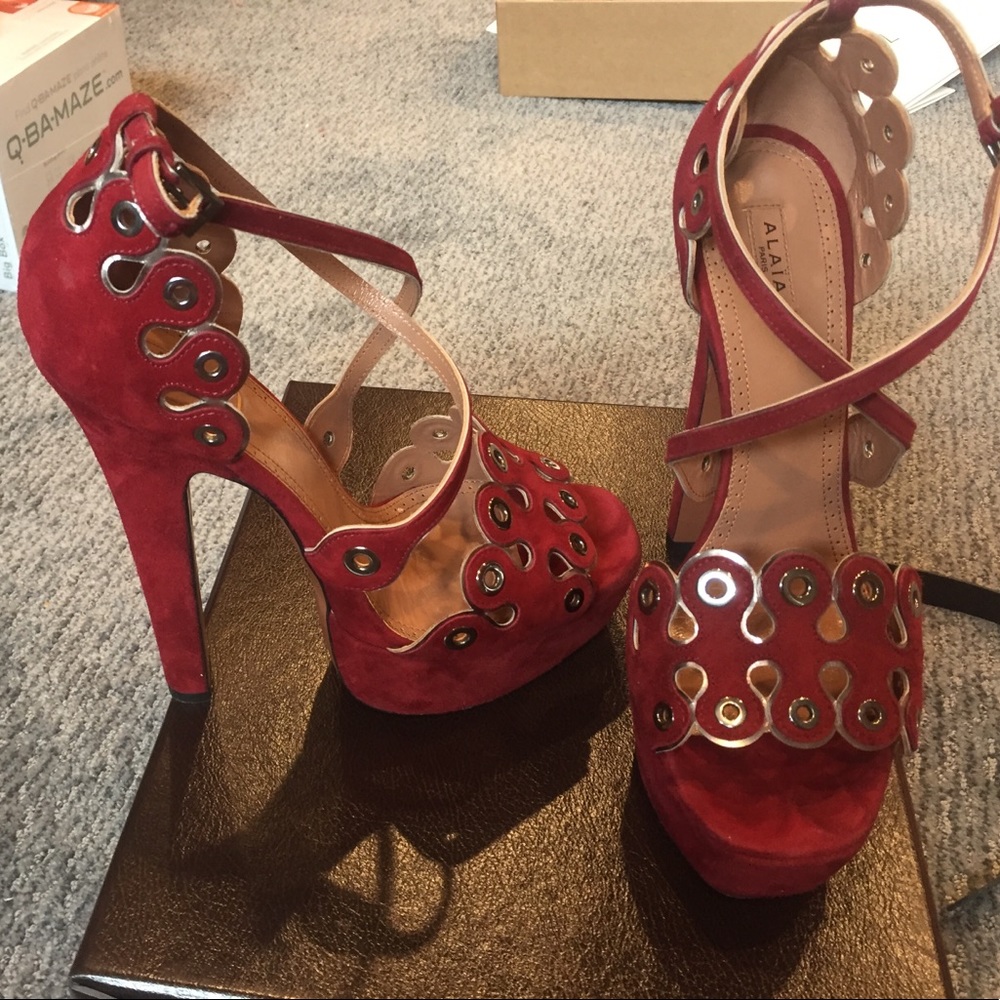 Alaia red and silver suede sandals