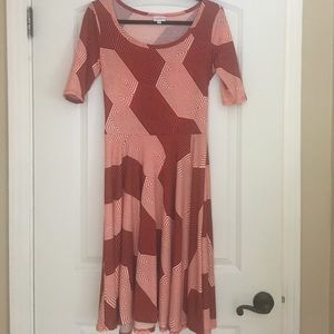 LuLaRoe Medium Nicole Dress Orange and Navy