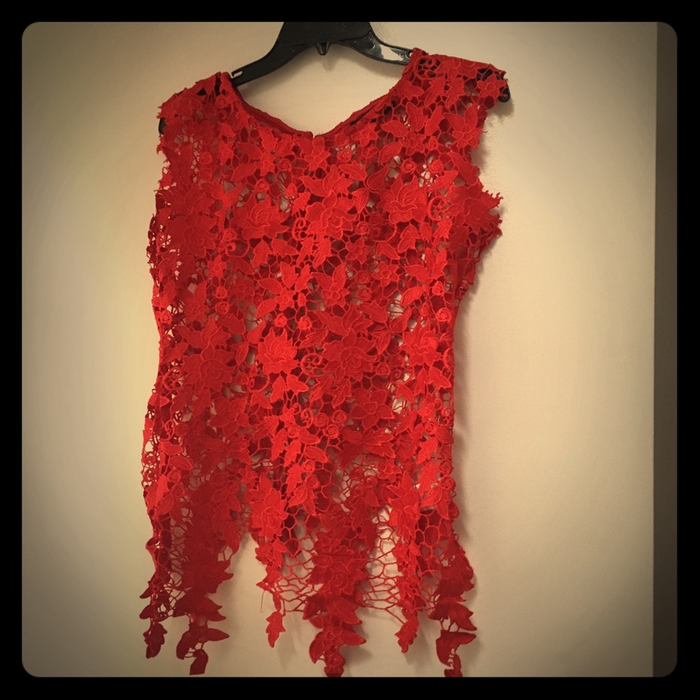 ModCloth Miss Finch Red Floral Lace Top