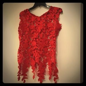 ModCloth Miss Finch Red Floral Lace Top