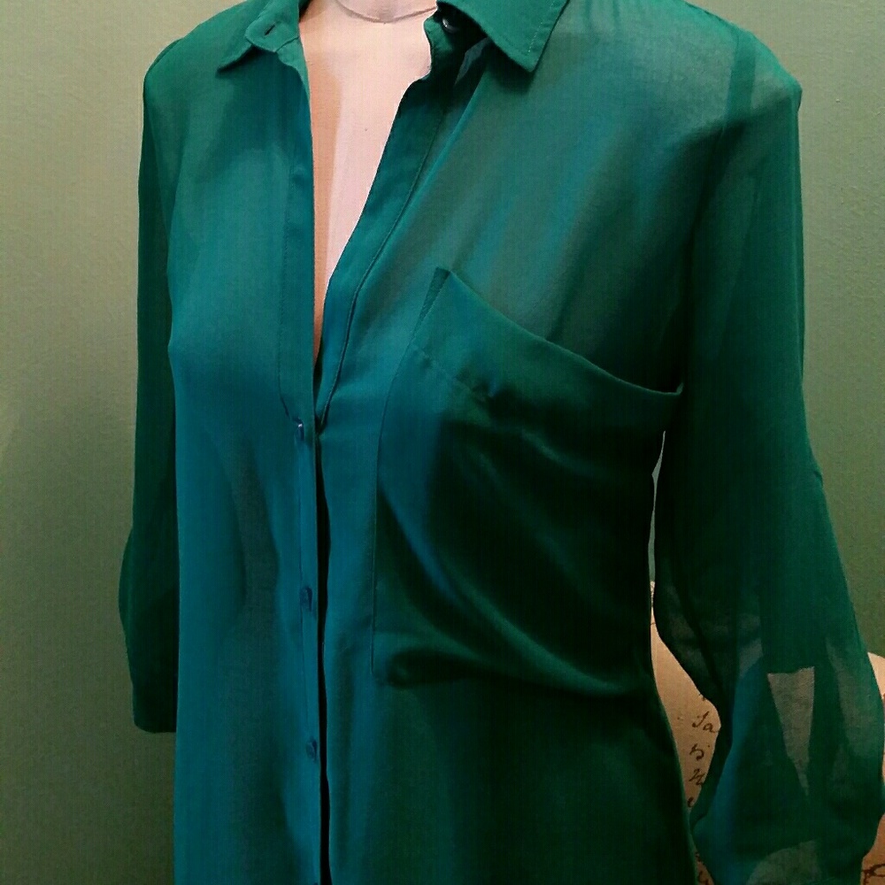 Sheer button up slouch pocket top