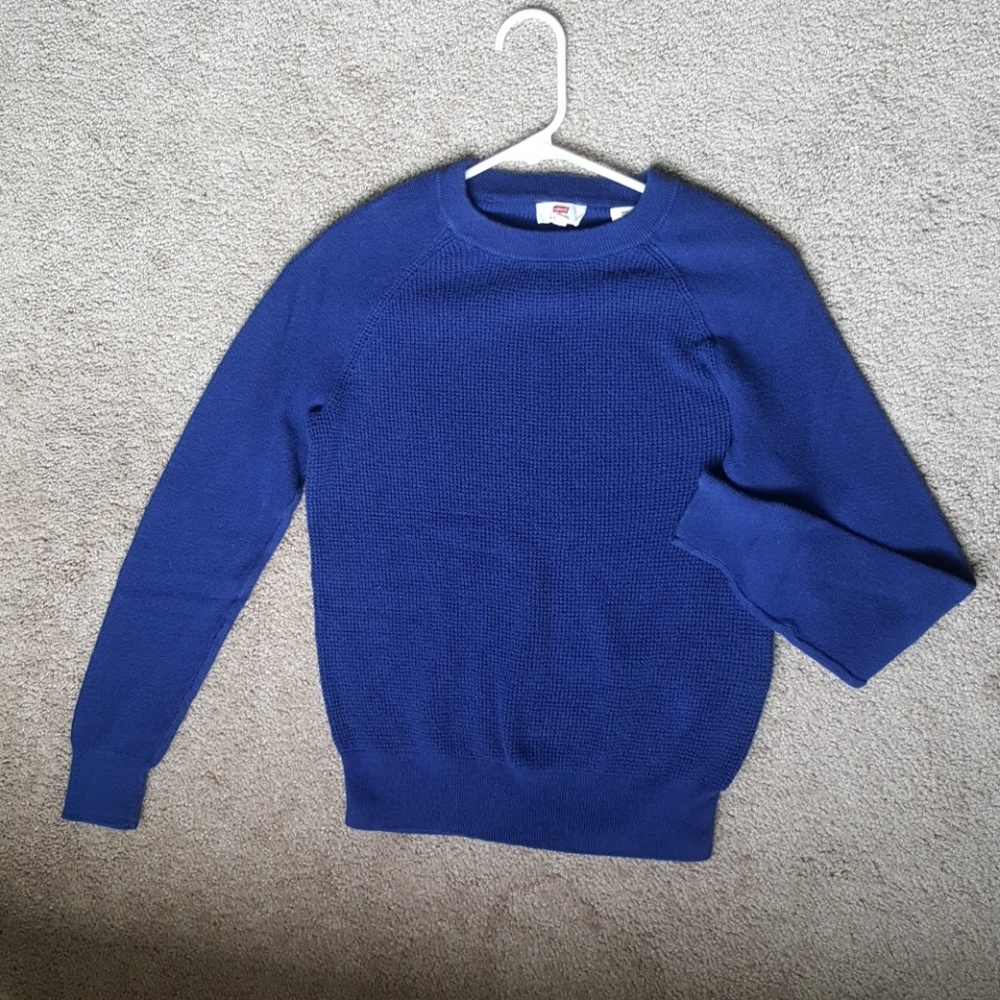 Levi's Blue Crew Sweater W/ Crocheted Sweater