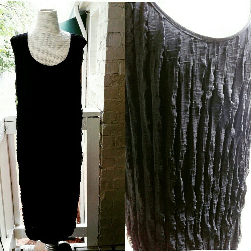 Black Tent Style Dress w/Ruffles on Front
