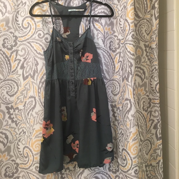 Blue racerback polyester and lace floral dress - Picture 1 of 4