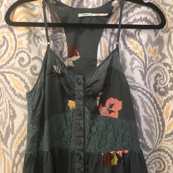 Blue racerback polyester and lace floral dress - Picture 2 of 4