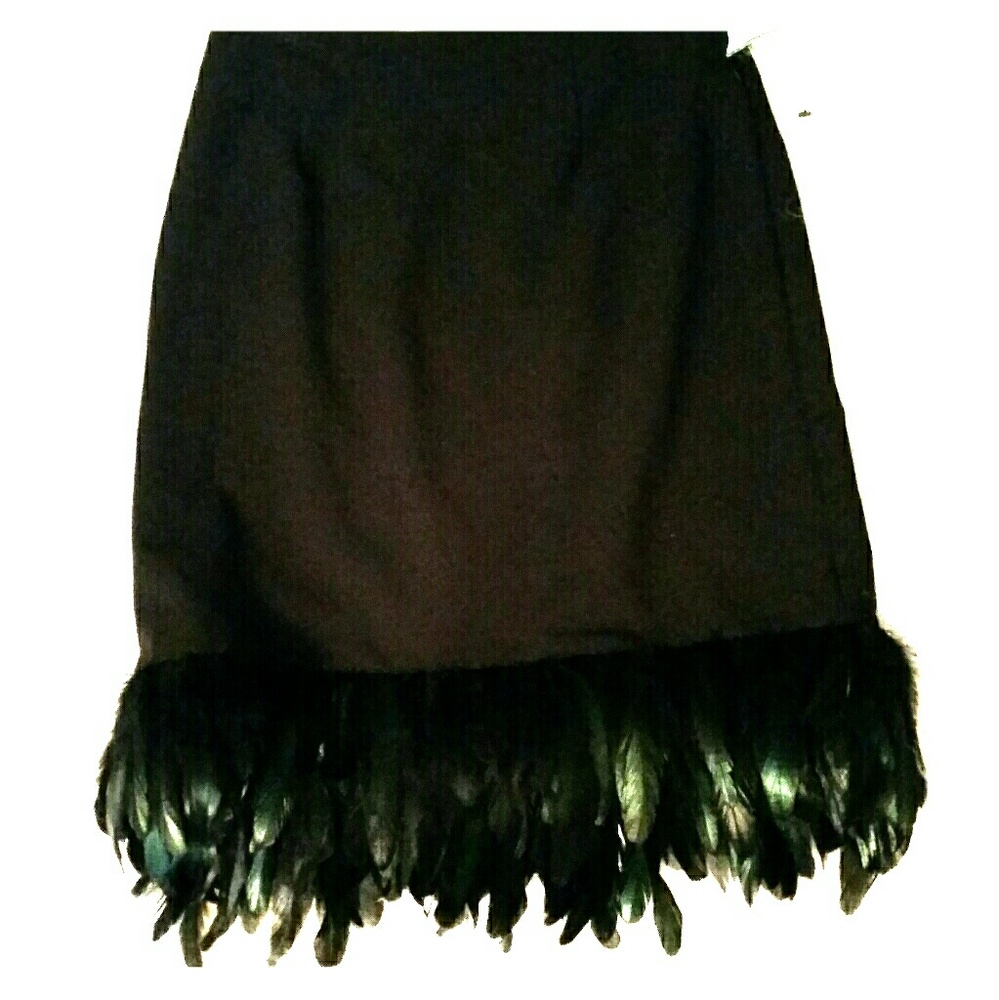 Feather trimmed black pencil skirt