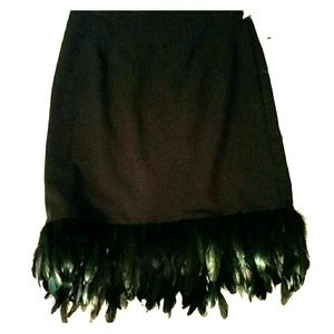 Feather trimmed black pencil skirt