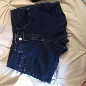 High rise dark wash denim shorts