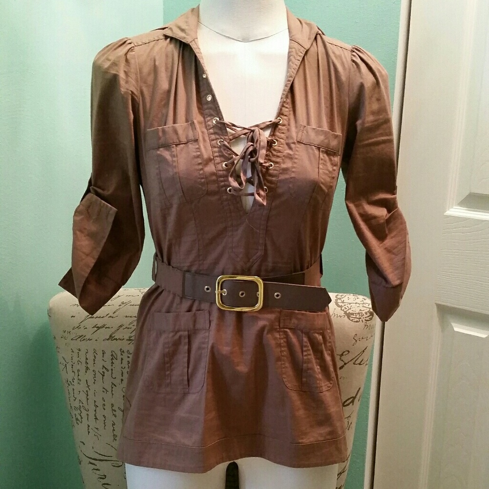Bebe lace up belted tunic top