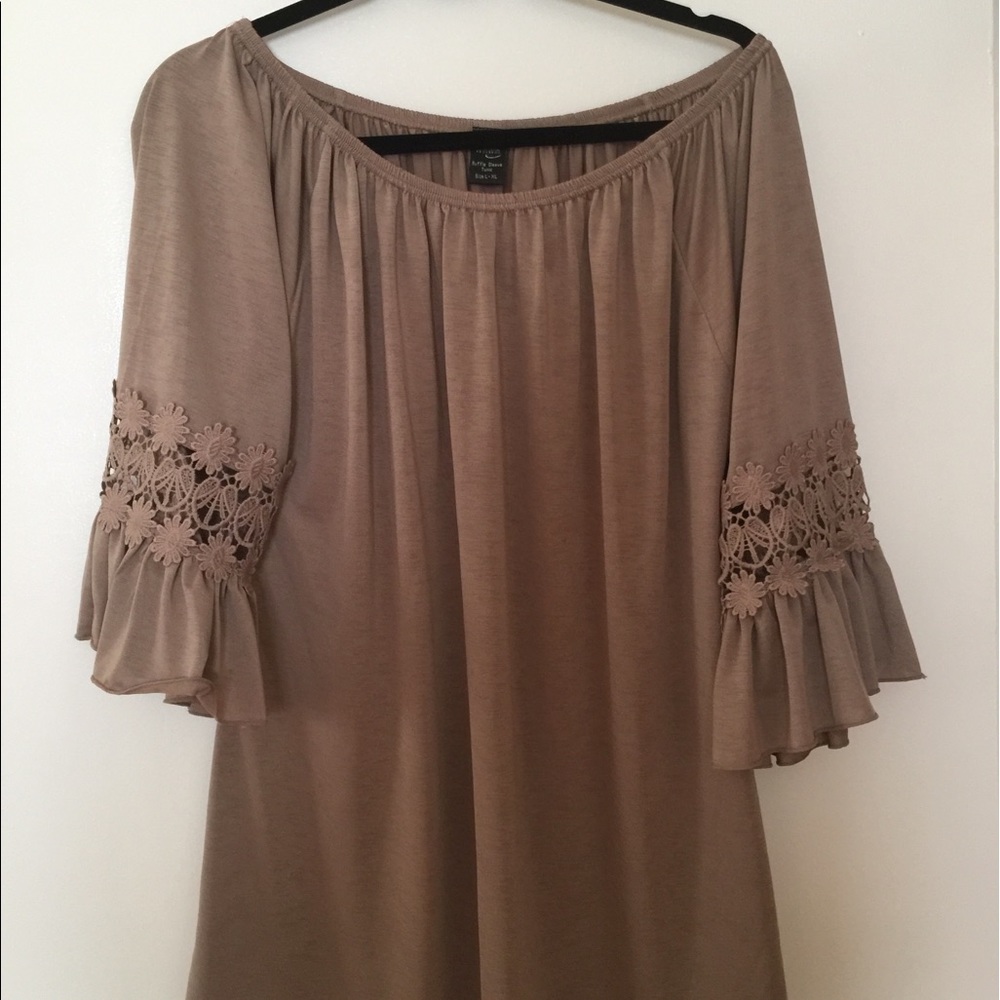 Camel color Ruffle Sleeve Tunic with cutouts- L/XL