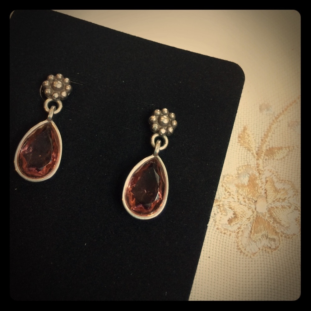 Silver Pink Pendant Earrings