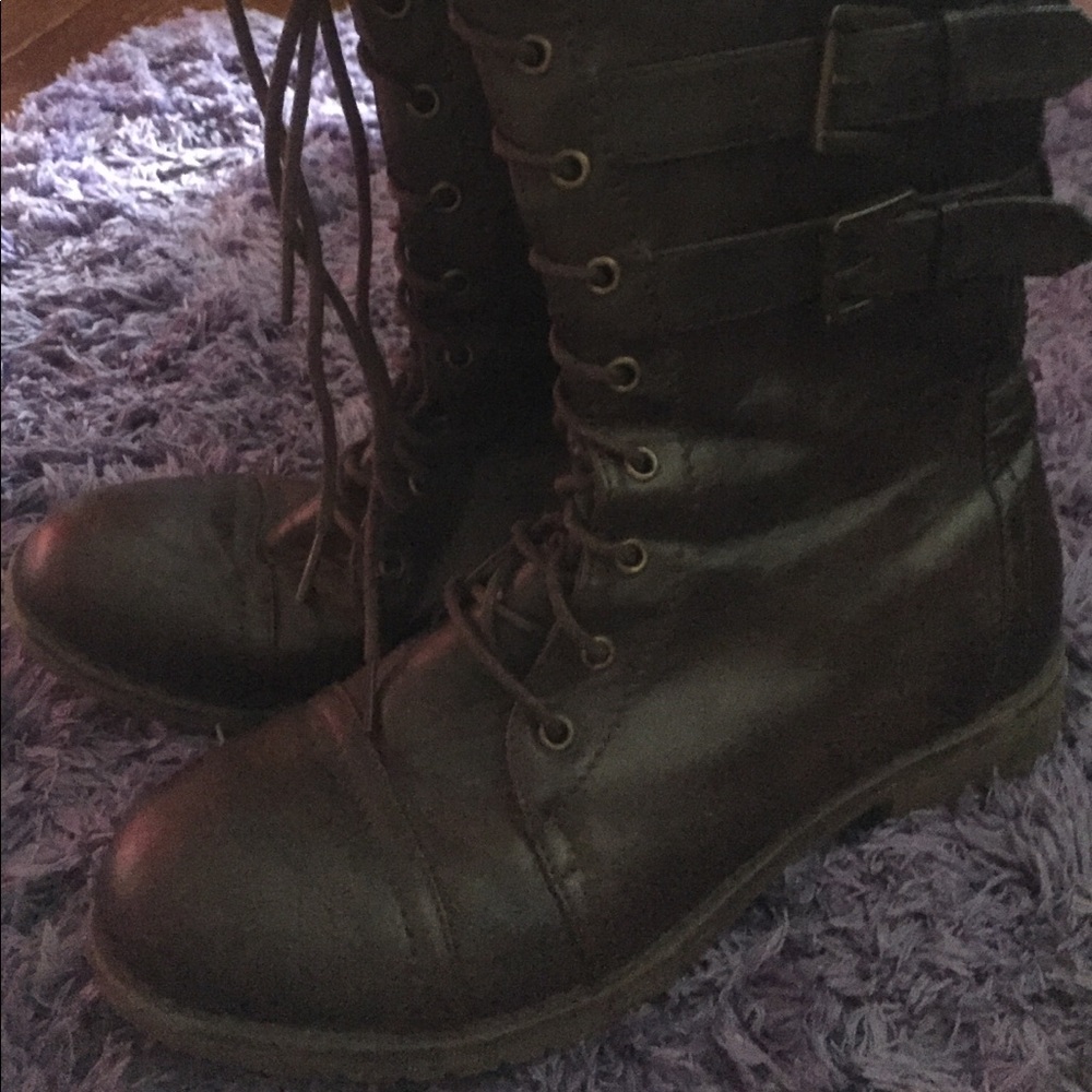Brown combat boots