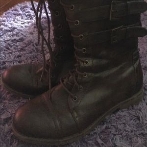 Brown combat boots