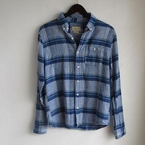 Hollister Men's Blue Linen Plaid Shirt