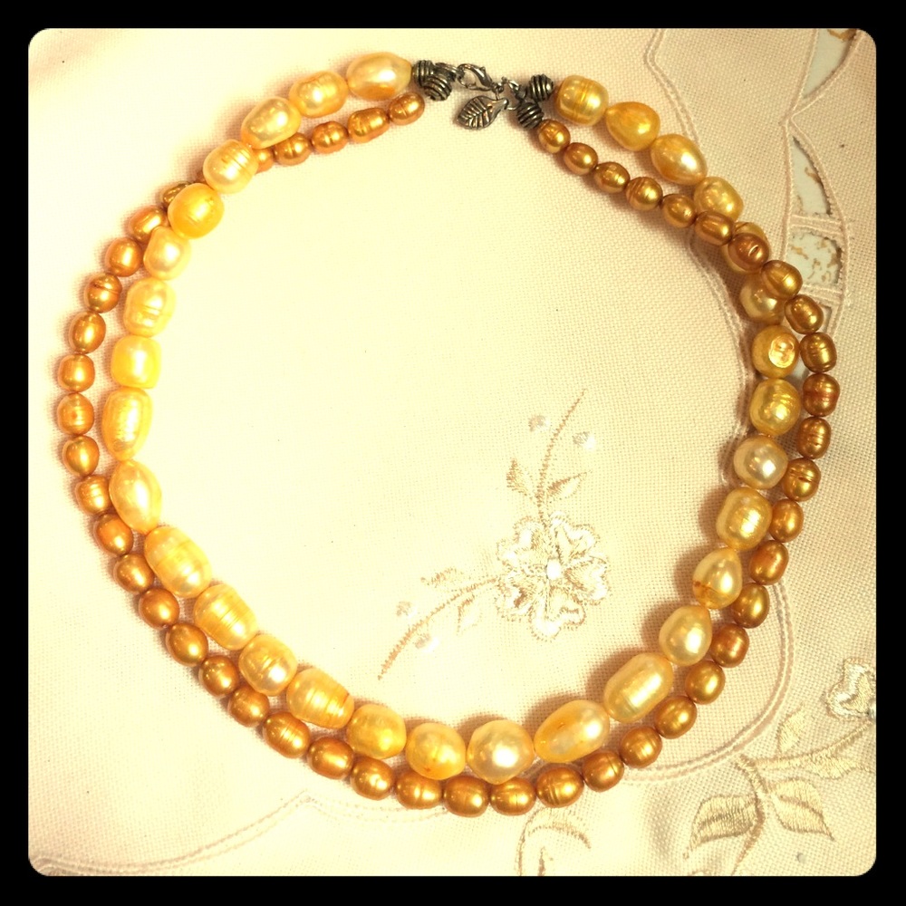 Yellow Pearl Double Stranded Necklace