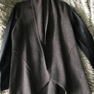 Eileen Fisher cardigan with leather sleeves