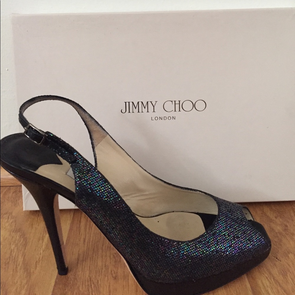 Glitter sling back pumps with platform