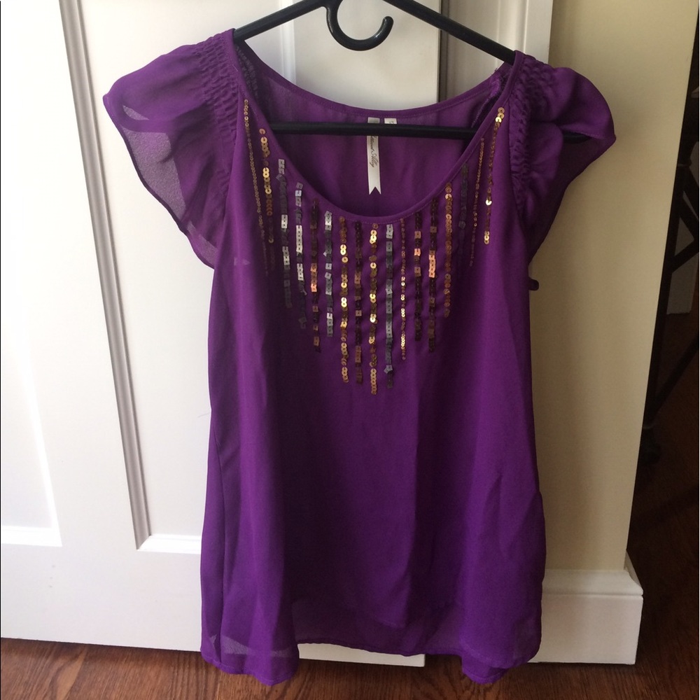 Petticoat Alley Purple Short Sleeve Sheer Top - size XS