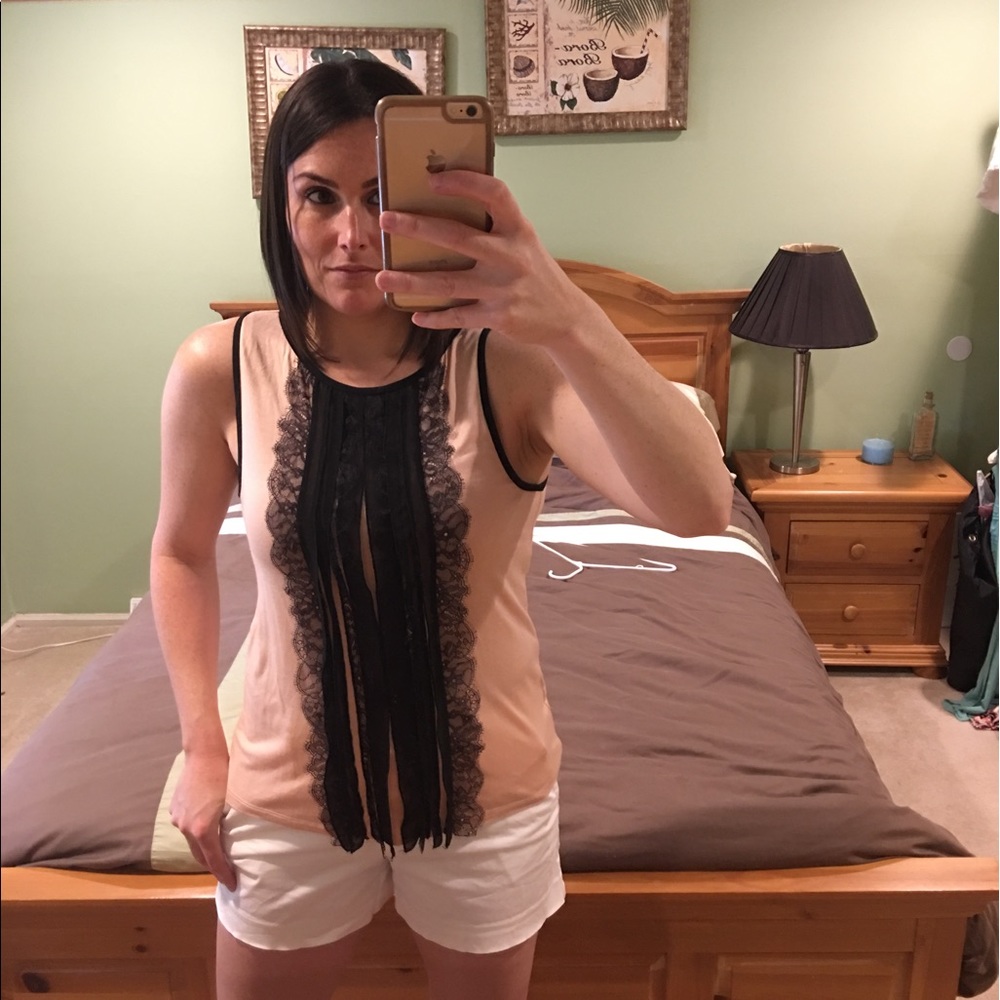 Large peach Ann Taylor tank with lace detail