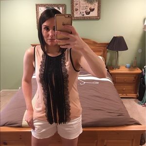 Large peach Ann Taylor tank with lace detail