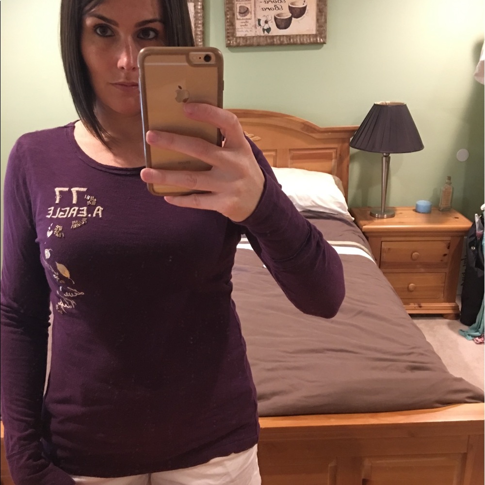 Purple long-sleeve American Eagle tee, size L