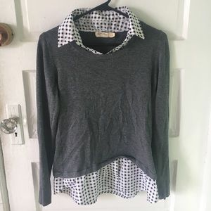 Faded Glory sweater with sewn in collared shirt