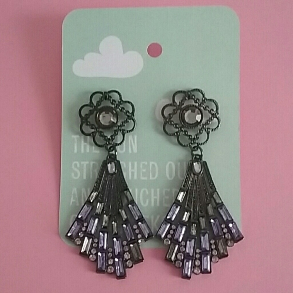 Large Purple and Black Art Deco Earrings