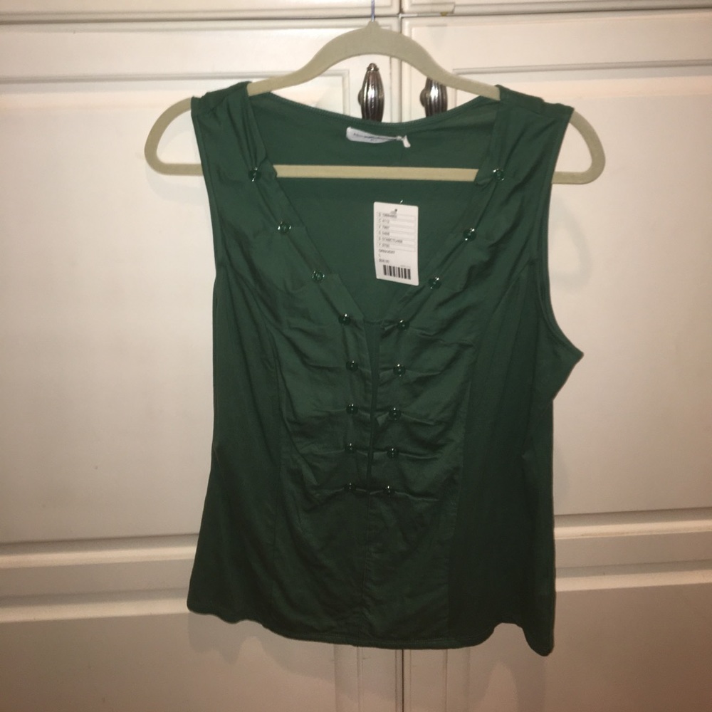 Green Tank Top Blouse With Button down the middle