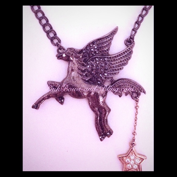 Coro Pegasus Rhinestone Necklace Betsey Johnson Pegasus star Rhinestone necklace cosmic galaxy charm vintage wing