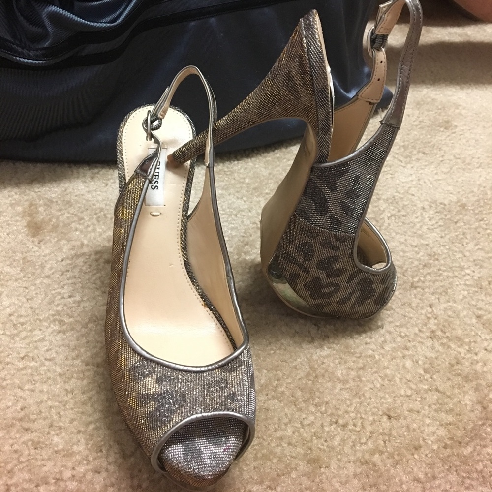 Silver trace leopard texture Sling back Stiletto