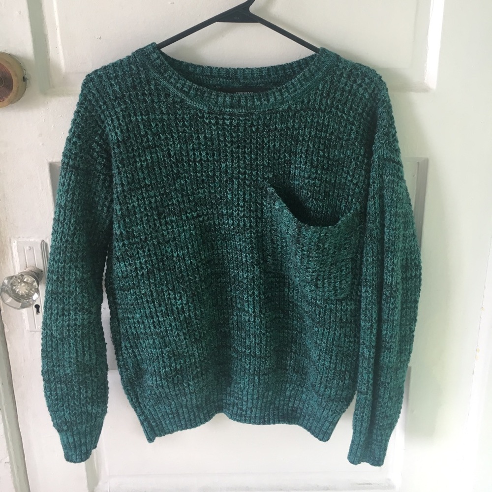 Forever 21 teal knit boxy sweater with pocket