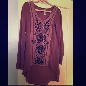 Free People Long Sleeve Hi Low Cotton Top