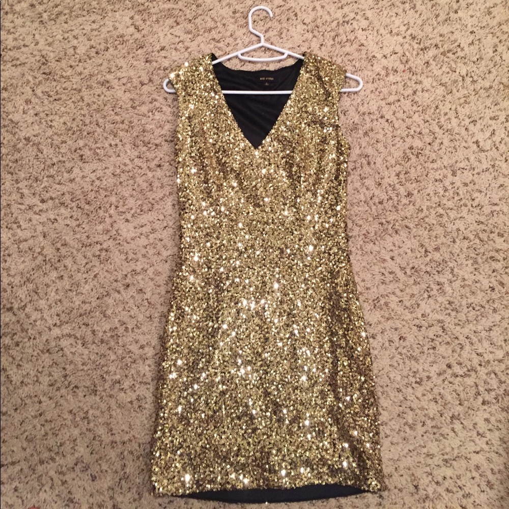 Gold sequin mini dress